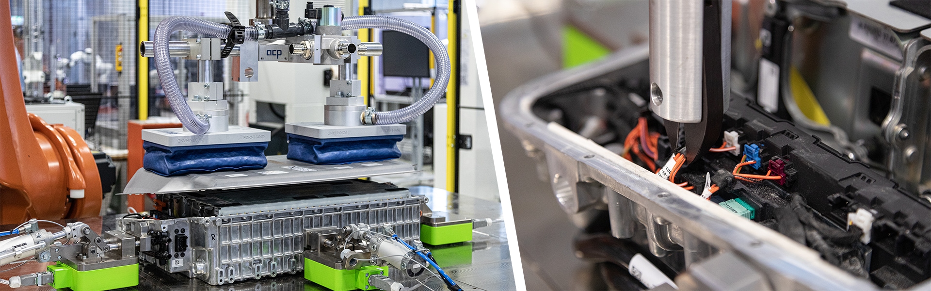 Durch ein Vakuum saugt die Formhand den abgelösten Deckel des Batteriegehäuses an.